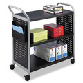 Office Filing Cabinets & Shelves | Safco 5339BL 31 in. x 18 in. x 38 in. 3 Shelves 1 Bin 300 lbs. Capacity Scoot 3-Shelf Metal Utility Cart - Black/Silver image number 1