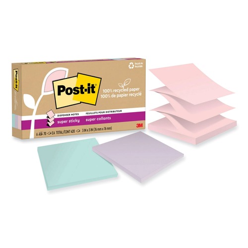 Sticky Notes & Post it | Post-it Notes Super Sticky R330R-6SSNRP 3 in. x 3 in. 100 Percent Recycled Paper Super Sticky Notes - Wanderlust Pastels (6-Pads/Pack) image number 0