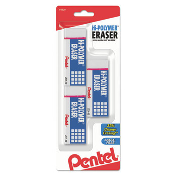 ERASERS AND CORRECTION SUPPLIES | Pentel ZEH10BP3-K6 Medium Hi-Polymer Eraser For Pencil Marks - Rectangular Block White (3/Pack)