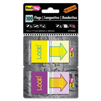 Redi-Tag B72039 Pop-Up Fab Page Flags with Dispenser - Purple/Yellow/Yellow/Teal (100/Pack)