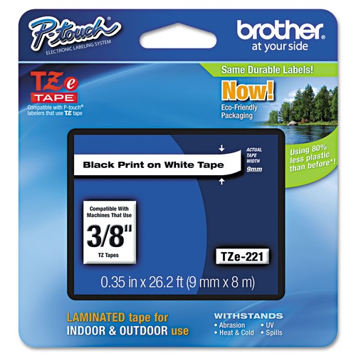 Labels | Brother P-Touch TZE221 0.35 in. x 26.2 ft. TZe Standard Adhesive Laminated Labeling Tape - Black on White image number 0