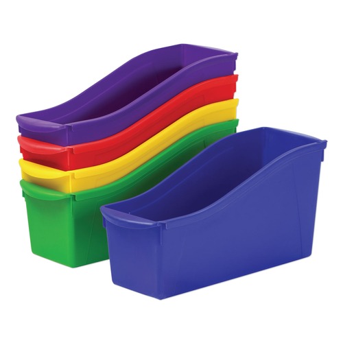 Boxes & Bins | Storex 70105U06C 4.75 in. x 12.63 in. x 7 in. Interlocking Book Bins with Clear Label Pouches - Assorted Colors (5/Pack) image number 0