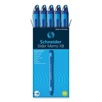 Schneider 150203 Slider Memo XB Extra-Bold 1.4 millimeter Stick Ballpoint Pen - Blue Ink/Blue/Light Blue Barrel (10/Box)