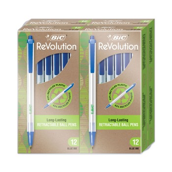 PRODUCTS | BIC CSEM48BE ReVolution Clic Stic 1 mm Retractable Ballpoint Pen - Medium, Blue (48/Pack)