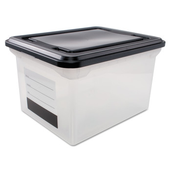Innovative Storage Designs 55802 17.75 in. x 14 in. x 10.25 in. Letter/Legal File Tote with Contents Label - Clear/Black