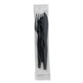 Cutlery | Dixie CH56NC7 Individually Wrapped Heavyweight Cutlery Set Fork/Knife/Napkin/Spoon Plastic Black (250/Carton) image number 2