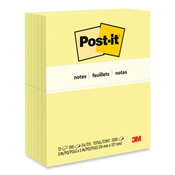 PRODUCTS | Post-it Notes 655 3 in. x 5 in. Original Pads - Canary Yellow (100-Sheets/Pad, 12-Pads/Pack)