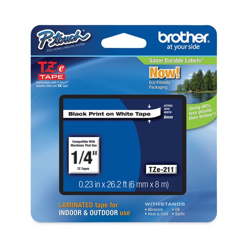 Labels | Brother P-Touch TZE211 0.23 in. x 26.2 ft. TZe Standard Adhesive Laminated Labeling Tape - Black on White image number 0