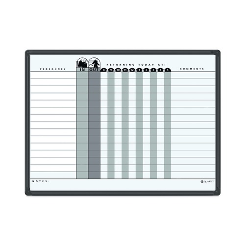 Bulletin Boards | Quartet 781G 24 in. x 18 in. 15-Person Employee In/Out Tracking Board System - White/Gray Surface/Black Aluminum Frame image number 0
