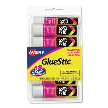 ADHESIVES AND GLUES | Avery 98089 0.26 oz Applies White and Dries Clear Permanent Glue Stic Value Pack (18/Pack)