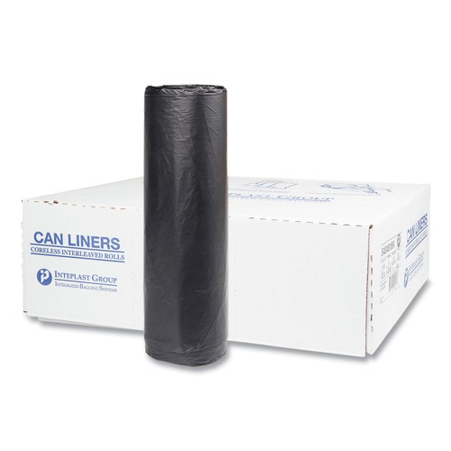  | Inteplast Group S404816K 45 gal. 16 microns 40 in. x 48 in. High-Density Interleaved Commercial Can Liners - Black (25 Bags/Roll, 10 Rolls/Carton) image number 0