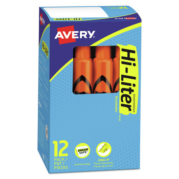 HIGHLIGHTERS | Avery 24050 HI-LITER Desk-Style Chisel Tip Highlighters - Fluorescent Orange Ink/Black Barrel (1-Dozen)