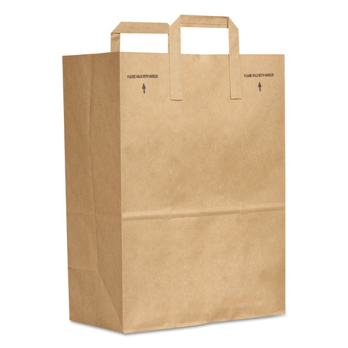Just Launched | Ross & Wallace Paper Products 110513SP 12 in. x 7 in. x 17 in. 30 lbs. Capacity 1/6 BBL Attached Handle Grocery Paper Bags - Kraft (300/Bundle) image number 0