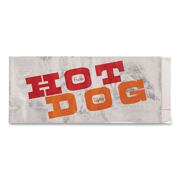 JUST LAUNCHED | Bagcraft 300455 "Hot Dog" Label 3.5 in. x 8.5 in. Foil Single-Serve Bags - Silver (1000/Carton)
