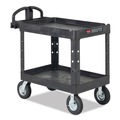 Just Launched | Rubbermaid Commercial FG452088BLA 25.9 in. x 45.2 in. x 32.2 in. 500 lbs. Capacity 2 Lipped Shelves Heavy-Duty Plastic Utility Cart - Black image number 3