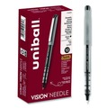 Pens | uni-ball 1734903 VISION Fine 0.7 mm Stick Needle Roller Ball Pen - Black Ink Gray/Clear/Black Barrel (1-Dozen) image number 0