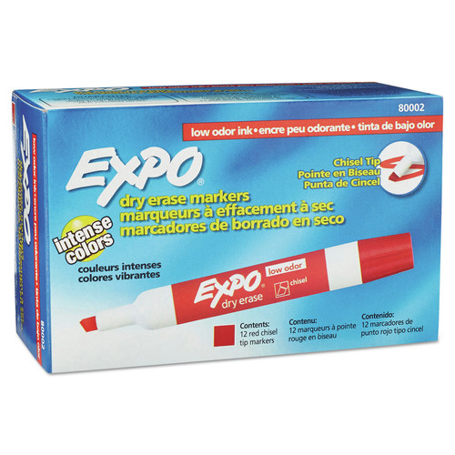 Washable Markers | EXPO 80002A Broad Chisel Tip Low-Odor Dry-Erase Marker - Red (1-Dozen) image number 0