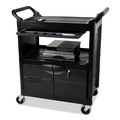 Just Launched | Rubbermaid Commercial FG345700BLA 33-5/8 in. x 18-5/8 in. x 37 in. 3 Two-Shelf Utility Cart with Locking Doors - Black image number 4