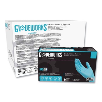 Ammex INPF42100 5 mil Industrial Powder-Free Nitrile Gloves - Small, Blue (1000/Carton)
