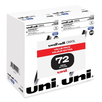 uni-ball 2013568 ONYX Fine 0.7 mm Stick Roller Ball Pen - Blue Ink Black/Blue Barrel (72/Pack)