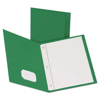 Oxford 57756EE 11 in. x 8.5 in. 0.5 in. Capacity Twin-Pocket Folders with 3 Fasteners - Green (25/Box)
