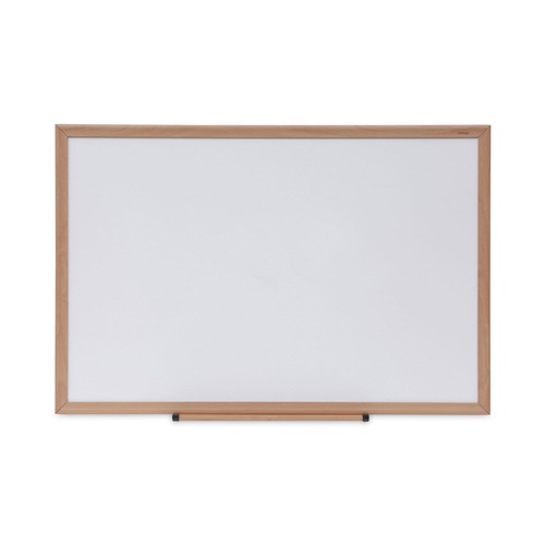 White Boards | Universal UNV43619 36 in. x 24 in. Deluxe Melamine Dry Erase Board - Melamine White Surface, Oak Fiberboard Frame image number 0