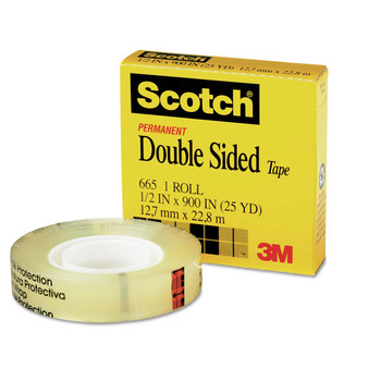 Scotch 665 1 in. Core 0.5 in. x 75 ft. Double-Sided Tape - Clear (1-Roll)