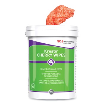 HAND WIPES | SC Johnson KCW70W 1-Ply 7.92 in. x 5.74 in. Cherry Scent Kresto Cherry Wipes Cloth - Red/White (6/Carton)