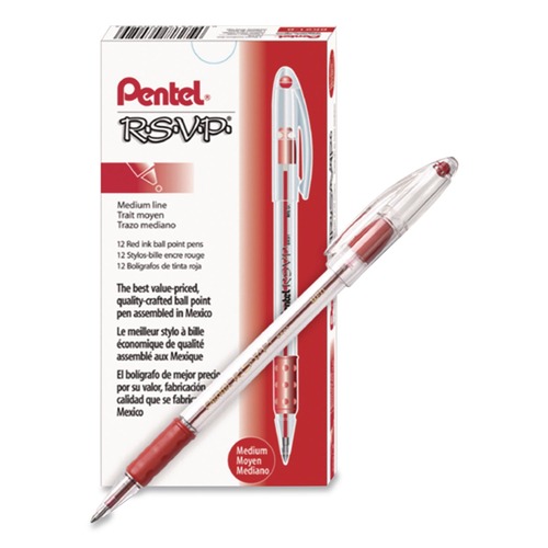 Pens | Pentel BK91-B 1 mm R.S.V.P. Ballpoint Pen - Medium/Red Ink/Clear/Red Barrel (1-Dozen) image number 0