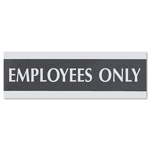 Floor Signs & Safety Signs | Headline Sign 4760 Century Series 9 in. x 3 in. EMPLOYEES ONLY Office Sign - Black/Silver image number 0