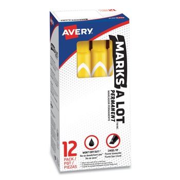 Avery 08882 Broad Chisel Tip Large Desk-Style MARKS A LOT Permanent Marker - Yellow (1-Dozen)