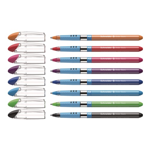 Pens | Schneider 151298 1.4 mm Slider Basic Ballpoint Stick Pen - Extra-Bold/Assorted Ink and Barrel Colors (8/Set) image number 0