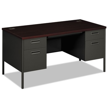 HON HP3262.N.S 60 in. x 30 in. x 29.5 in. Metro Classic Series Flush Panel Double Pedestal Desk - Mahogany/Charcoal