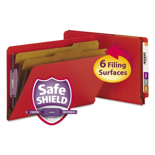 File Folders | Smead 29783 2 in. Expansion End Tab Pressboard Classification Folders - Bright Red/Legal Size (10/Box) image number 0