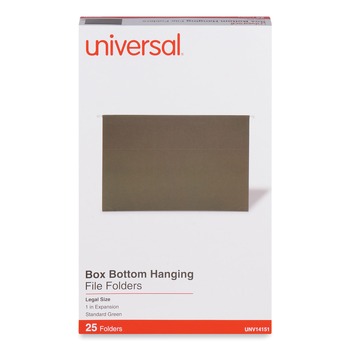 Universal UNV14151 1 in. Box Bottom Pressboard Hanging Folder - Legal, Standard Green (25/Box)