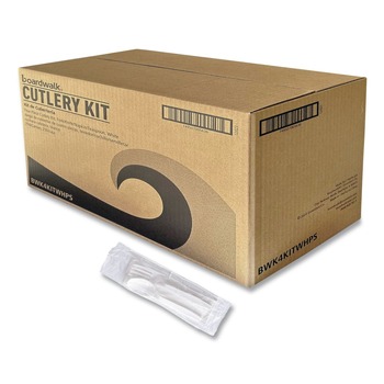 Boardwalk BWK4KITWHPS 4-Piece Mediumweight Polystyrene Cutlery Kit - White (250/Carton)