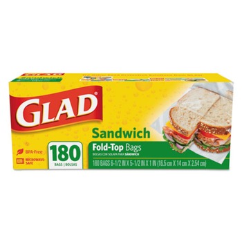Glad 60771 6.5 in. x 5.5 in. Fold-Top Sandwich Bags - Clear (2160/Carton)
