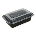 Food Trays, Containers, and Lids | GEN FCPP-BC-16RECT 7.48 in. x 5.03 in. x 2.04 in. 16 oz. Plastic Microwavable Food Container with Lid - Rectangular Black/Clear (150/Carton) image number 1