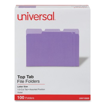 Universal UNV10505 Deluxe Colored Top 1/3-Cut Tabs Letter Size File Folders - Violet/Light Violet (100/Box)
