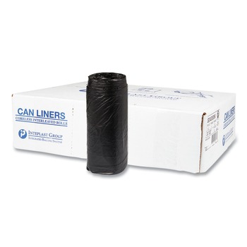 TRASH WASTE BINS | Inteplast Group S243308K 16 Gallon 8 mic 24 in. x 33 in. High-Density Commercial Can Liners - Black (50 Bags/Roll, 20 Interleaved Rolls/Carton)