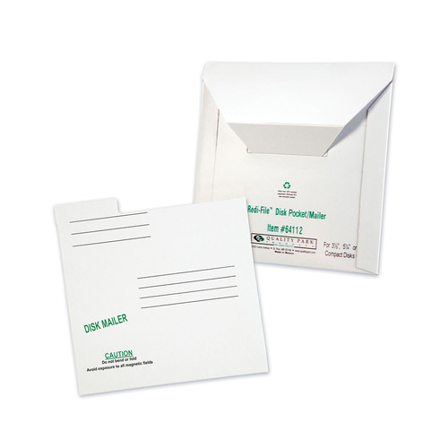Envelopes & Mailers | Quality Park QUA64112 6 in. x 5.88 in. Square Flap Tuck-Tab Closure Redi-File Disk Pocket/Mailer for CDs/DVDs - White (10/Pack) image number 0