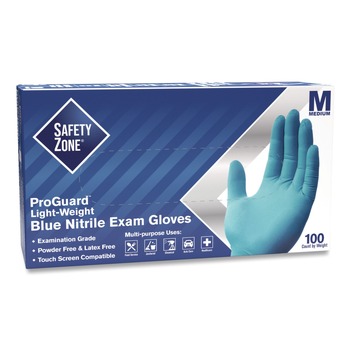 PRODUCTS | Safety Zone GNPR-MD-1A ProGuard Nitrile Gloves, Powder-Free, 3 mil, Blue, Medium, 1,000/Carton