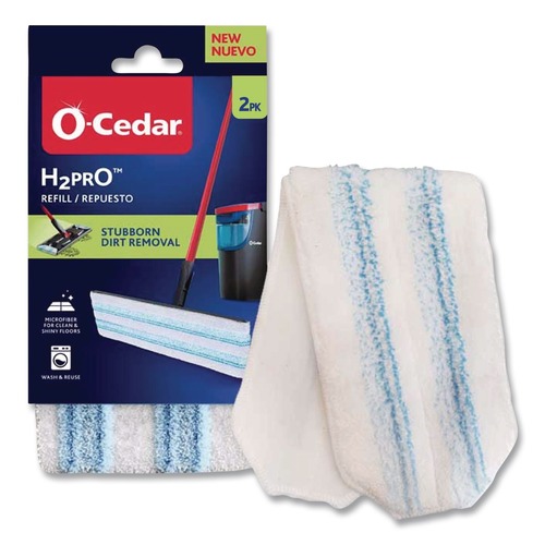 Mops | O-Cedar 175782 H2prO 9.25 in. x 4.38 in. Flat Mop Head Replacement - Blue/White (2/Pack) image number 0