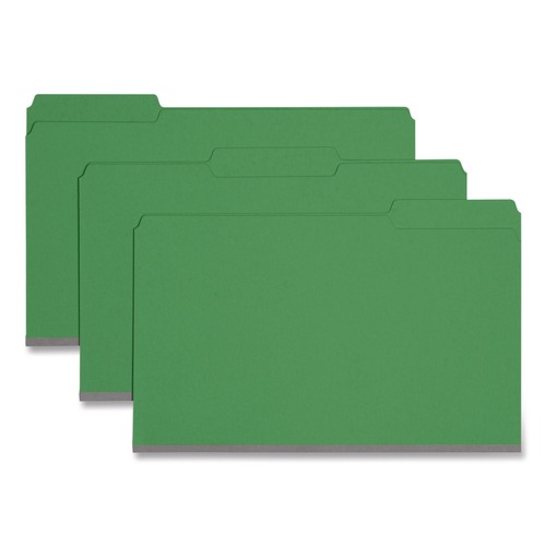 File Folders | Smead 22546 1/3-Cut Tabs Assorted Legal Size 1 in. Expansion Recycled Heavy Pressboard Folders - Green (25/Box) image number 0