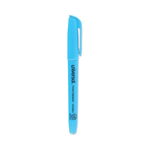 Highlighters | Universal UNV08854 Chisel Tip Fluorescent Blue Ink Blue Barrel Pocket Highlighters (1 Dozen) image number 0