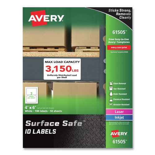 Labels | Avery 61505 Surface Safe 4 in. x 6 in. ID Labels - White (100/Box) image number 0