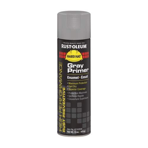 Painting | Rust-Oleum V2182838 Hard Hat 15 oz High Performance V2100 System Rust Preventive Enamel Spray Primer - Flat Gray (6/Carton) image number 0
