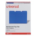 File Folders | Universal UNV16161 Reinforced 1/3-Cut Assorted Top-Tab File Folders - Letter Size, Blue (100/Box) image number 0