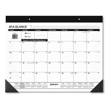 AT-A-GLANCE SK22-00 12-Month (Jan to Dec): 2025 22 in. x 17 in. Monthly Refillable Desk Pad - White Sheets, Black Binding/Black Corners