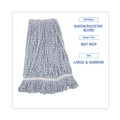 Just Launched | Boardwalk BWK543CT Narrow Floor Finish Rayon/Polyester Mop Head - Large, White/Blue (12/Carton) image number 4